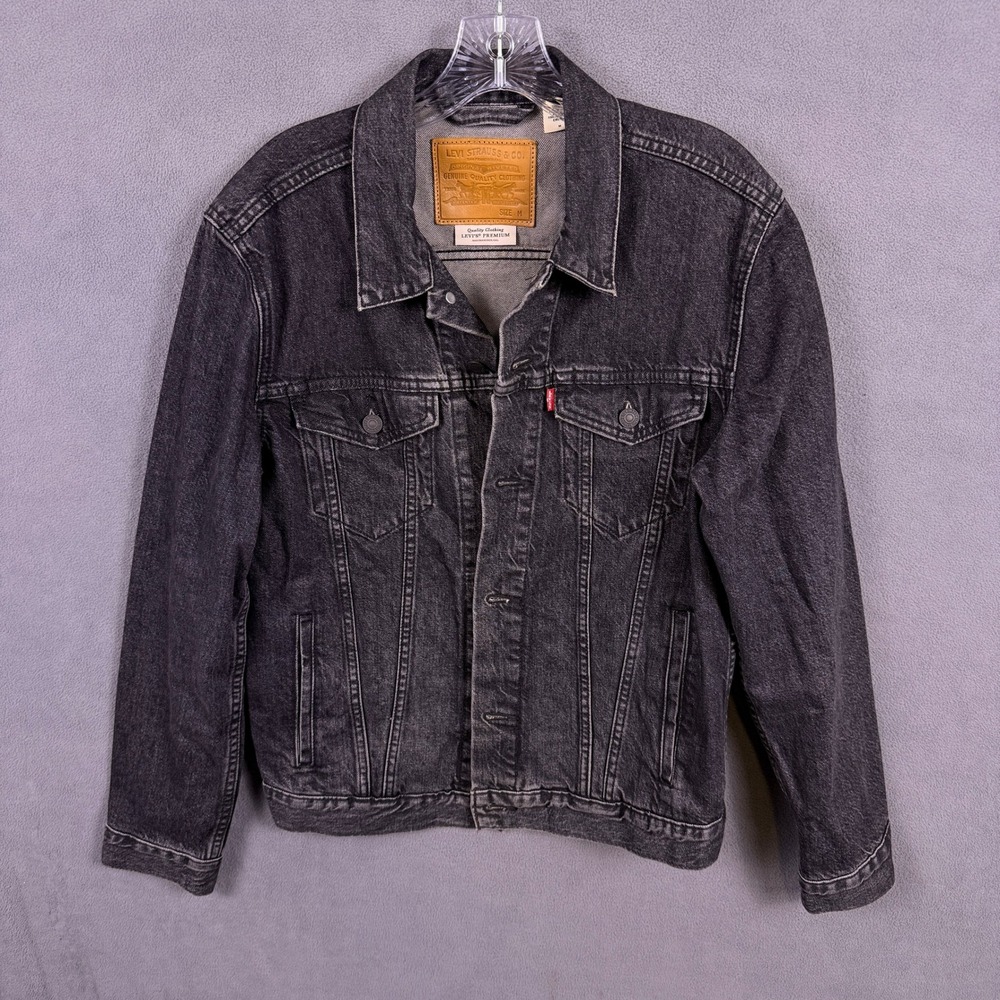 Levi Premium Denim Trucker Jacket Mens M Faded Black Wash Type 3 Jean Coat